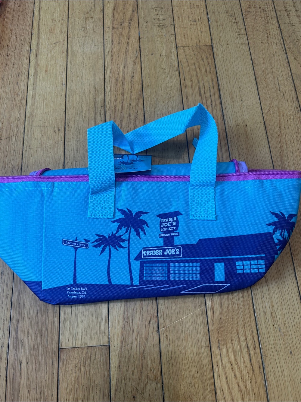 Trader Joe's Blue mini insulted Bag with Pink Trim